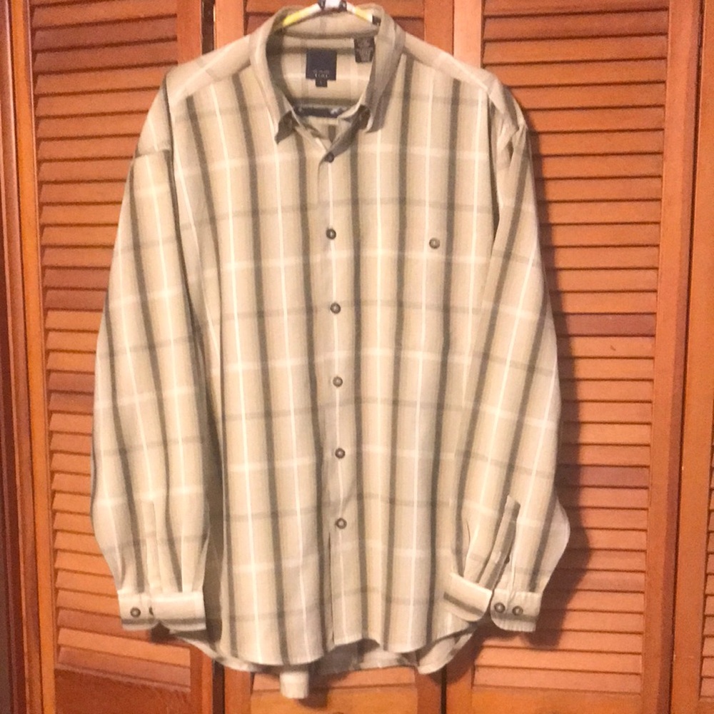 Axis LA Green-Beige Plaid Long-Sleeve Button-Up Shirt
